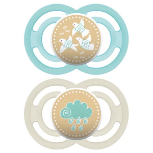 MAM 2 Sucettes Perfect Silicone 18 Mois et + - Modèle : Oiseaux et Nuage