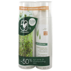 Klorane Shampoing Sec Extra-Doux au Lait d'Avoine Spray Cheveux châtains à bruns - Lot de 2 x 150 ml