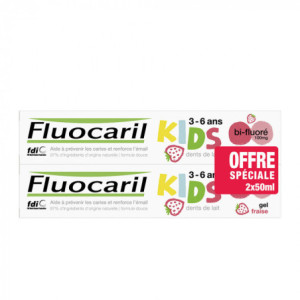 Fluocaril Dentifrice Kids Gel Fraise 3-6 ans - lot de 2x50ml 