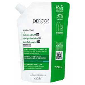 Vichy Dercos Shampoing Traitant Anti-Pelliculaire Cheveux Normaux à Gras Recharge - 500 ml