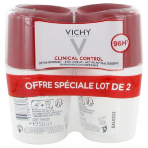 Vichy Déodorant 96H Clinical Control Détranspirant Anti-Odeur Roll-On - Lot de 2 x 50 ml