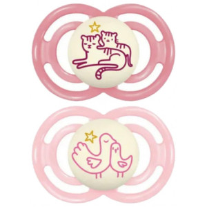 MAM 2 Sucettes Perfect Nuit Animaux 18 Mois et + - Modèle : Félins et Oiseaux