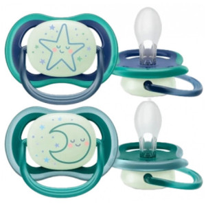Avent Ultra Air Nighttime Sucettes Orthodontiques 6-18 Mois Couleur : Bleu - 2 unités