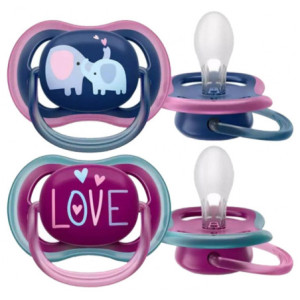 Avent Ultra Air  Sucettes Orthodontiques 18 Mois et + Modèle : Éléphants/Love - 2 unités