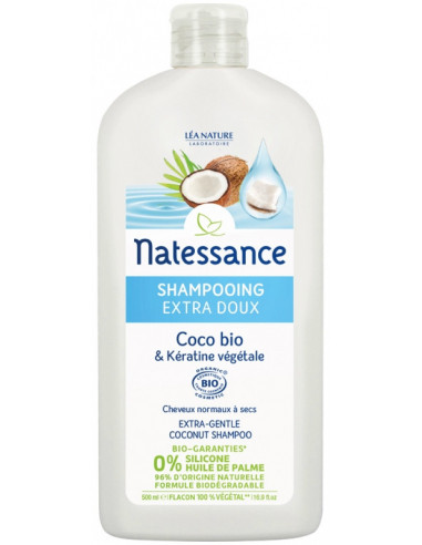 Natessance Shampooing Extra Doux Coco Bio et Kératine Végétale - 500ml