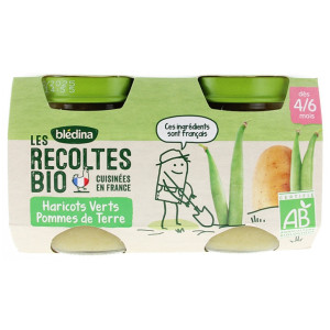 Blédina Les Récoltes Bio Haricots Verts Pommes de Terre dès 4/6 Mois Bio - 2 Pots