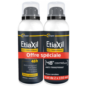 Etiaxil Déodorant Anti-Transpirant Men Contrôle 48H Aérosol - Lot de 2 x 150 ml